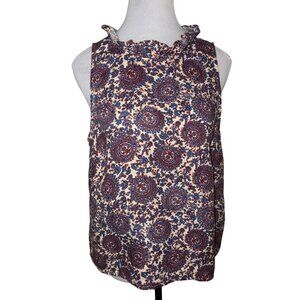 J.Crew Floral Paisley Print Sleeveless Linen Top With Ruffle Collar Size M